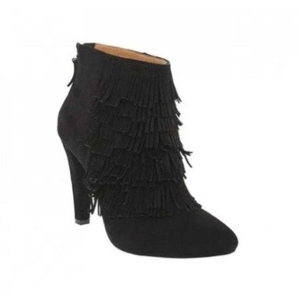 Banana Republic Darcy Black Suede Fringe Ankle Booties Size 6 M
